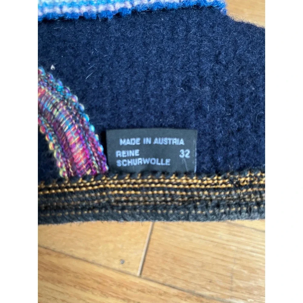 Made in Austria Navy Boiled Virgin Wool Ankle Slipper Booties EU 32 Multi Knit